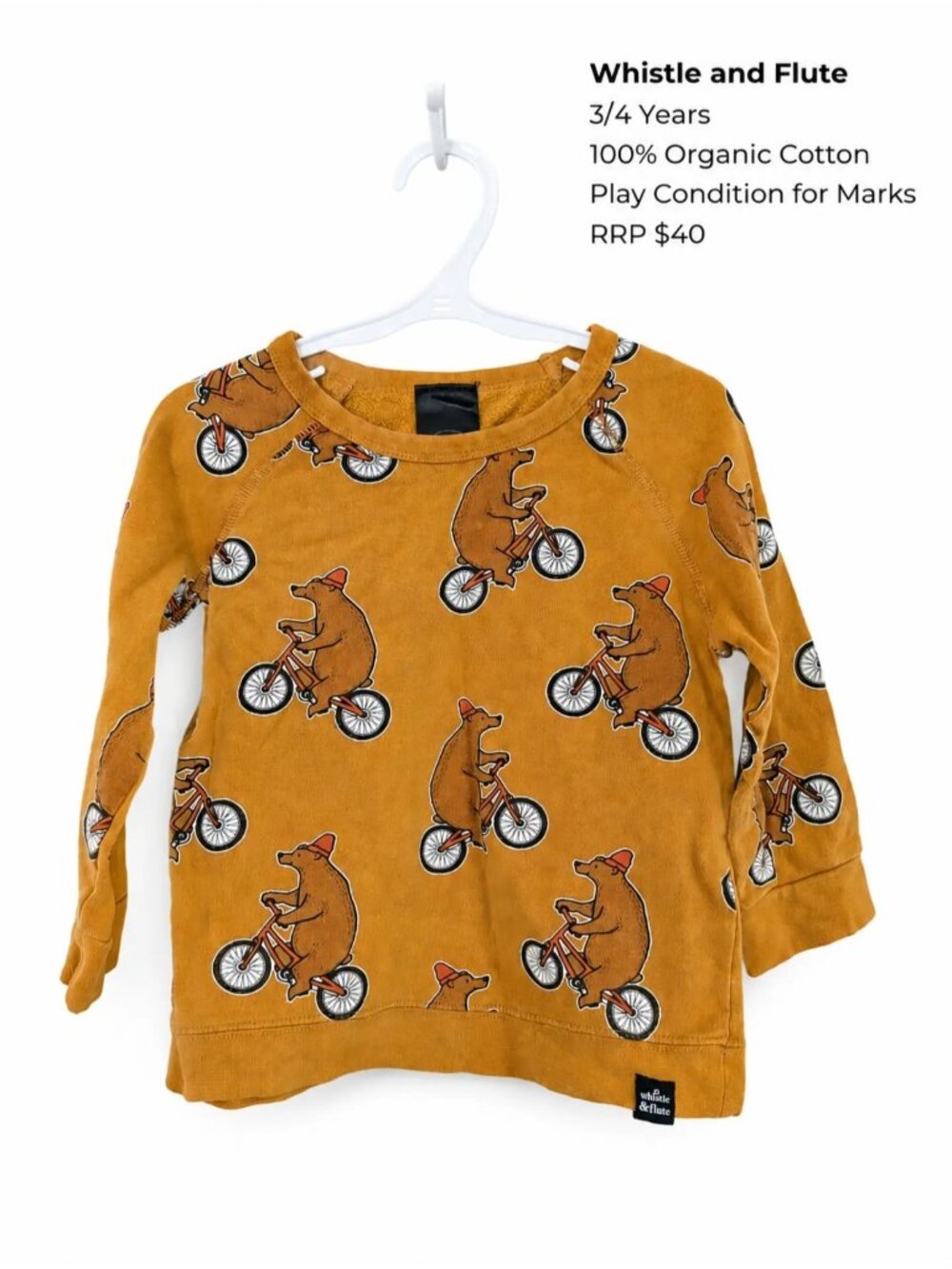 Whistle & Flute Bears Riding Bicycles Sweater 3T 4T Kids Clothes
